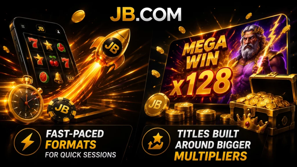 JB Casino fast-paced Originals games with high multipliers and official JB.COM logo.