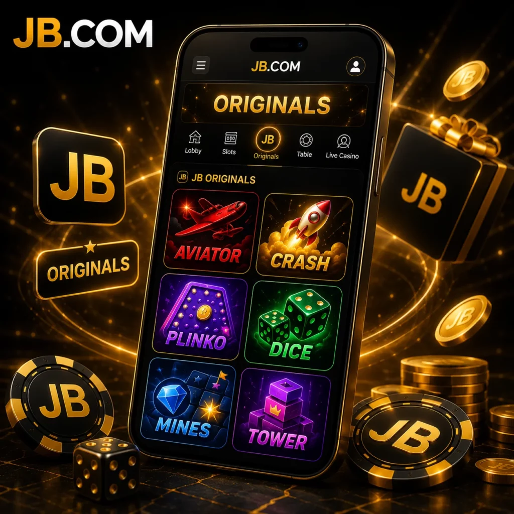 JB Casino Originals games with official JB.COM logo.